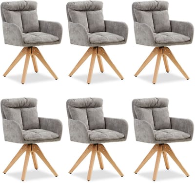 Homestyle4u Eetkamerstoelen van Linnen - 6 Stoelen - met armleuningen - draaibaar - Grijs