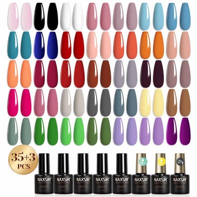 NAXSIR UV-Nagellack Set - Gel Nagellak- 35 Farben + 3 Funktionsgel - Nude-Tinten - Gesunde Materialien