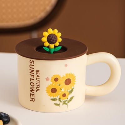 Leuke Creatieve Bloemen Mok Zonnebloem Keramische Kop Retro Dikke Kop Souvenir Thuis Waterbeker Cadeau 301-400ml