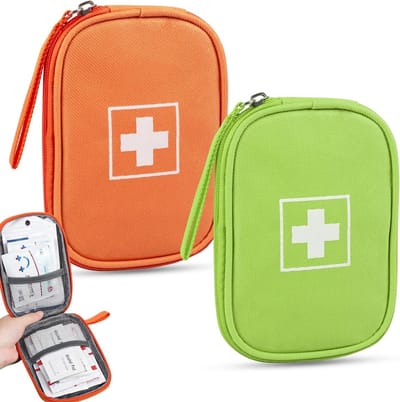 2 stuks kleine draagbare reis-apotheektas waterdichte EHBOtas leeg mini-medicijntas voor op reis noodtas leeg klein voor outdoor camping oranje groen. Compact.