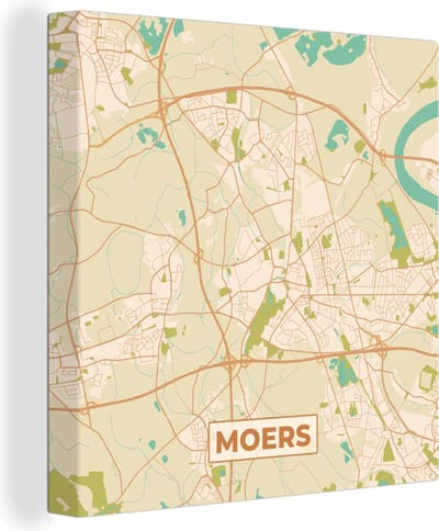 Canvas Schilderij Stadskaart - Moers - Plattegrond - Vintage - Kaart - 20x20 cm - Wanddecoratie