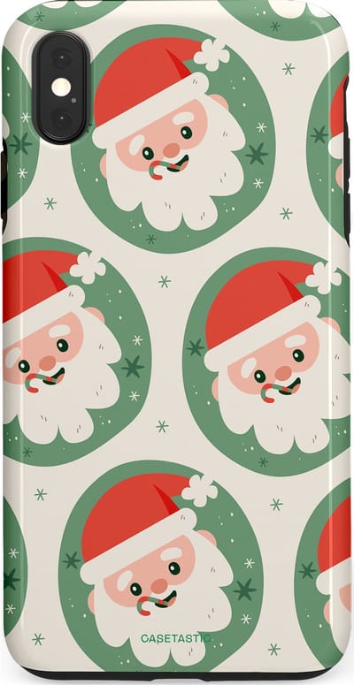 Casetastic hoesje geschikt voor Apple iPhone XS Max - Dubbellaagse bescherming - Zuurstok Groen Witte Kerstman - Fashion Case - Wit Saliegroen Crème Terracotta