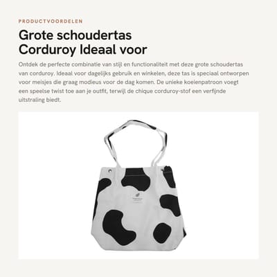 Dailygoods- Schoudertas Grote Capaciteit - Corduroy Tas - Koeienpatroon - Stijlvolle Canvas Tas - Ideaal voor Winkelen - Praktische Keuze - Handtas
