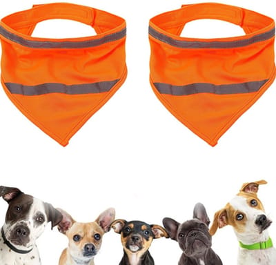 VHV - Honden bandana - Reflecterende bandana hond - Hondensjaal - Verstelbaar - Hoge zichtbaarheid - Reflecterend - Voor wandelen en kamperen - Veiligheid in het donker - Oranjerood - S - 2 artikelen