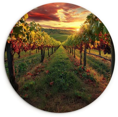 WallCircle® Wandcirkel 120x120 cm - Muurcirkel Wijngaard - Druiven - Zonsondergang - Muurdecoratie woonkamer - Wanddecoratie slaapkamer - Kamer decoratie accessoires - Ronde schilderijen XXL