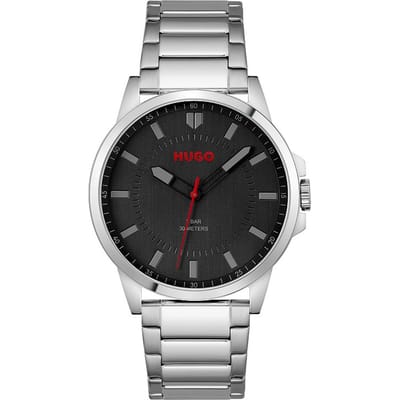 HUGO HU1530246 #FIRST Heren Horloge - Mineraalglas - Staal - Zilverkleurig - 43 mm breed - Quartz - Vouw/Vlindersluiting - 3 ATM (spatwater)