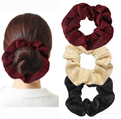 Haar accessoire Glitter Scrunchie 3 stuks- Rood, zwart, goud haarelastiekje vrouwen | Dames| Meisjes| Feestgala| Dansen haarknotjes