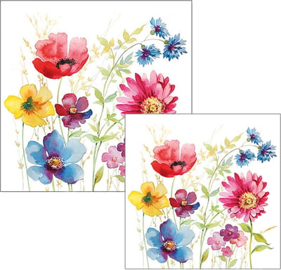 Ambiente servetten - voorjaarsbloemen aquarel - 2 pakjes 33x33cm en 25x25cm - roze blauw geel - voorjaar