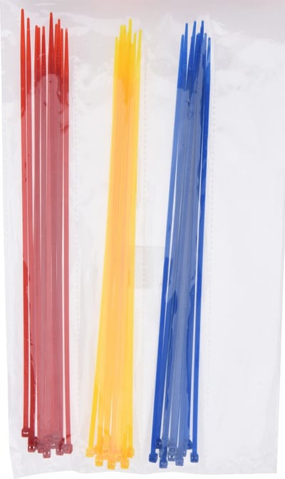 100x stuks kabelbinders / bundelbanden / tiewraps - 25 cm - rood/geel/blauw - bundelbanden - tiewraps / tie ribs / kabelbinders