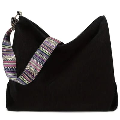 Luxamore Dames Schoudertas & Crossbody – Zwarte Lichtgewicht Tas met Verstelbare Etnische Riem – Modieuze & Praktische Draagtasje voor Dagelijks Gebruik en Reizen