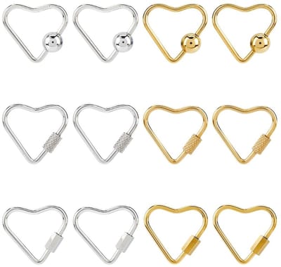 Dailygoods- Karabijnhaak Roestvrij Staal - 12 Stuks - Schroefsluiting - Hartdesign - Sleutelhanger Clips - Gunmetal - Afmetingen 25 mm x 23 mm
