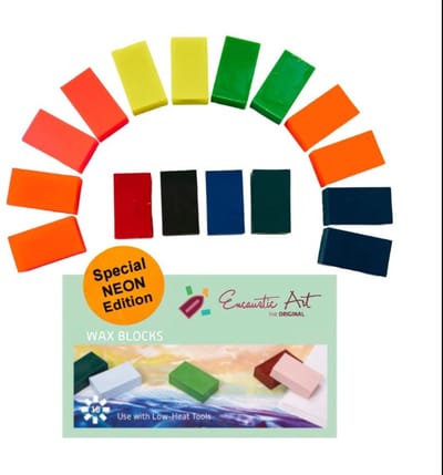 Encaustic Art Waxblokken - Neon kleuren set van 16 - Inclusief stempel