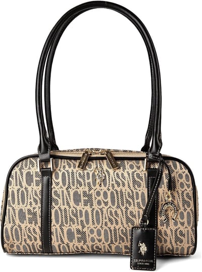 U.S. POLO ASSN. schoudertas Jacquard Double Handle Bag With Zip Black Taupe