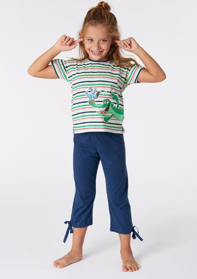 Woody pyjama meisjes/dames - multicolor gestreept - krokodil - 221-1-BSK-S/910 - maat 128