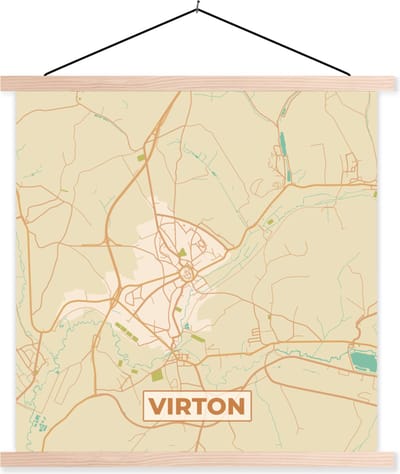 Posterhanger incl. Poster 40x40 cm - Schoolplaat - Plattegrond - Kaart - België - Vintage - Virton - Stadskaart - Textielposter - Blanke latten - Stadskaart