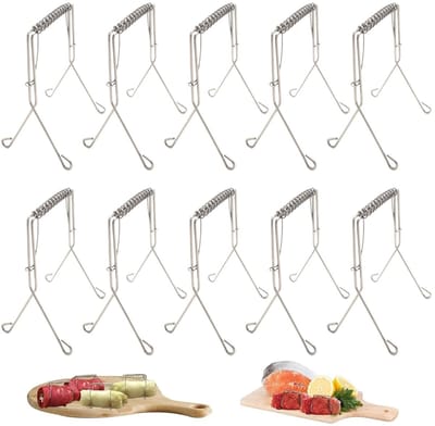 Dailygoods- Adenklemmen 10 Stuks - Roestvrij Staal - Herbruikbaar - Keuken Accessoires - Vlees/Koolrolletjes - Siliconen Kwast - Keukenaccessoires