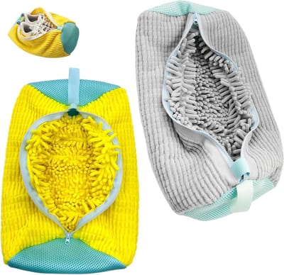 Herbruikbare Sneaker Waszak met Rits voor het Wassen van Schoenen, Mesh Schoenwaszak voor de Wasmachine, 2 Delen (Grijs/Geel)