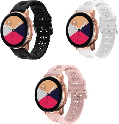 Strap-it 3-pack Siliconen Bandjes met Patroon – Roze, Zwart & Wit – Comfortabel & Duurzaam – 20mm – Geschikt voor Samsung Galaxy Watch 7/6 (Classic)/5 (Pro)/4 (Classic)/3 (41mm)/42mm/Active (2)/FE/Gear Sport