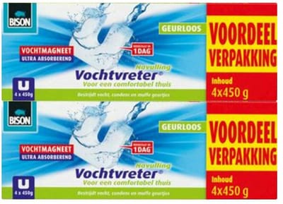 Bison - Vochtvreter Ambiance Magneet Neutraal 4-Pack - 2 x 4 x 450 gr - Voordeelverpakking