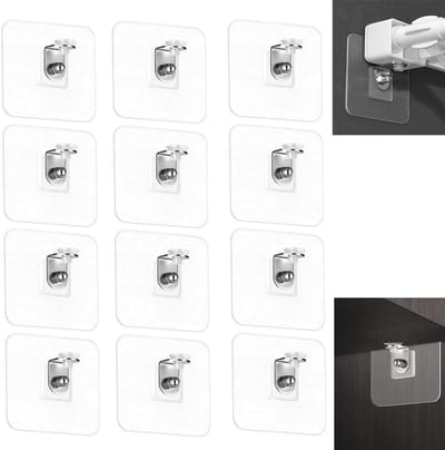 Set van 12 Zelfklevende Planksteunen zonder Boren, RVS en PVC, Ondersteuning voor Boekenkasten en Kasten, Maximaal Belastbaar met Mini Zuignappen, 6 x 6 x 0.1 cm
