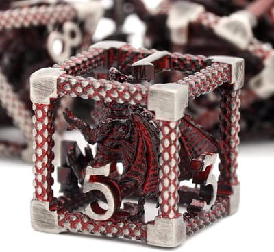 Dobbelstenen Set - Veelvlak - Rollenspellen - Hol 3D Draak Ontwerp - 7 Stuks - Bloedrood