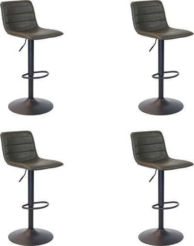 Bronx71® Industriële Barkruk Boston leer olijfgroen 60 - 76 cm - draaibaar - Barkrukken set van 4 - barstoel