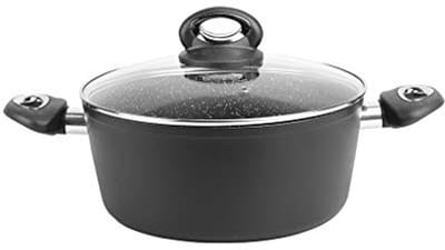 Anti-aanbak Kookpan Ø 24 cm - Gesmeed Aluminium met Steenlook en Glazen Deksel - Geschikt voor Alle Warmtebronnen inclusief Inductie