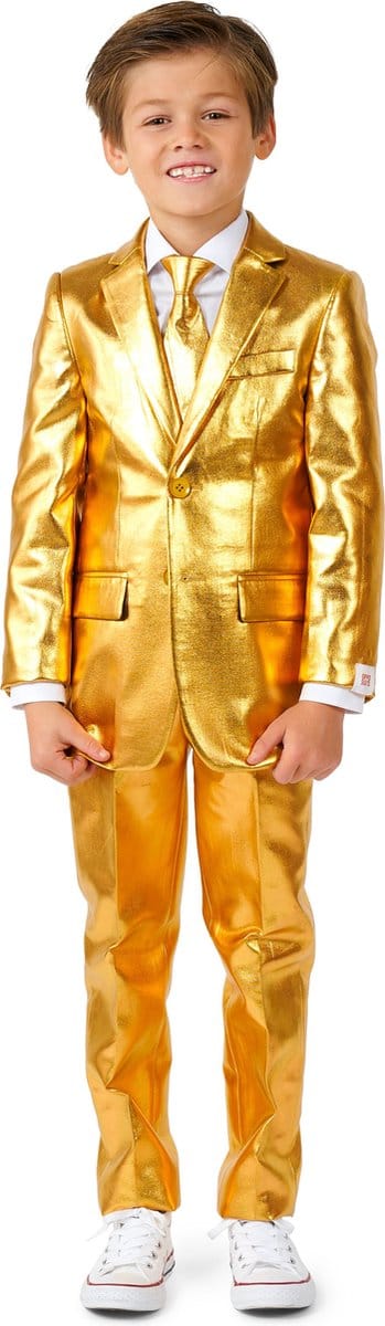 OppoSuits BOYS Groovy Gold - Jongens Pak - Kerstpak - Carnavalskleding - Kerst - Kostuum - Goud - Maat EU 92/98