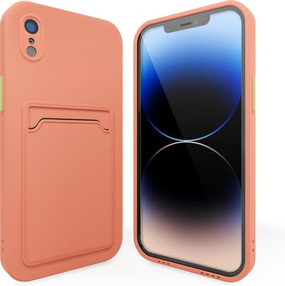Backcover hoesje met pashouder - Geschikt voor iPhone Xr hoesje - Pasjeshouder shockproof case - Ruimte voor pasjes - Siliconen hoesje roze