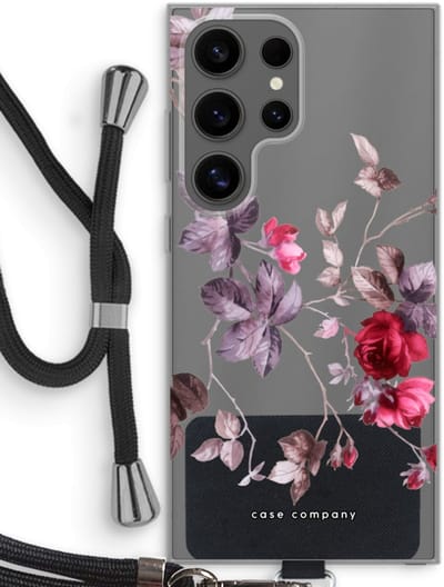 Case Company® - Hoesje met koord geschikt voor Samsung Galaxy S24 Ultra hoesje met Koord - Mooie bloemen - Telefoonhoesje met Zwart Koord - Bescherming aan alle Kanten en Over de Schermrand