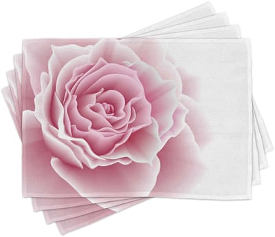 ABAKUHAUS Poederroze placemats - romantische rozen- en bloemdecoratie voor bruiloft- en huwelijksfeest, wasbare, kleurvaste stof voor eetkamer en keuken, lichtroze en wit