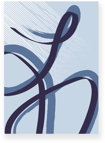Poster 20x30 cm - Abstracte Lijnen - Krullen - Blauw - Wit - Abstract - Modern - Muurdecoratie - Wanddecoratie