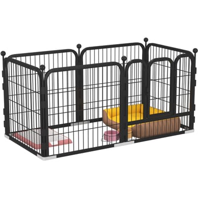 Clôture Métallique pour Animaux de Compagnie Sûre Empêche le Glissement Connexion par Encliquetage Parc d'Exercice pour Chiens Petits Moyens Grands 6 Slices 120x60x60cm/47.2x23.6x23.6in noir