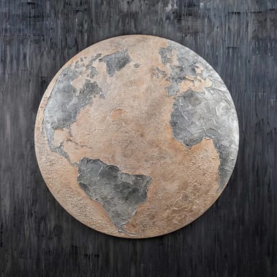 Canvas schilderij 60x60 cm handgeschilderd Zilveren Planeet kosmisch abstract – YS-Art Gallery – Elegante wanddecoratie voor woonkamer – Modern schilderij voor hal