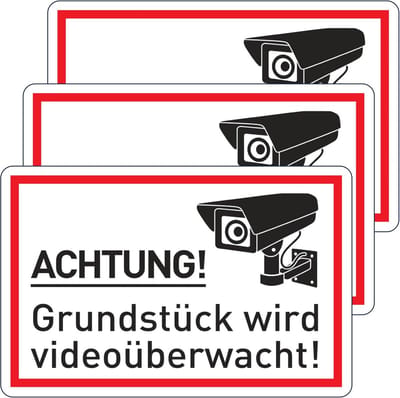 3x XL Camerabewaking Stickers 20x30 cm - Weerbestendige Waarschuwingsborden voor Binnen en Buiten