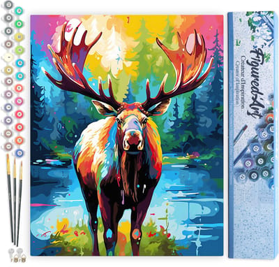Figured'Art Schilderen op Nummer Volwassenen canvas Kleurrijke Abstracte Eland- Handwerk acrylverf Kit DIY Compleet - 40x50cm zonder frame