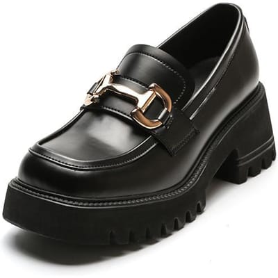 Loafers met dikke zool Dames Britse stijl Jk uniform Klein leer Lente Nieuw Metalen gesp Ronde neus Schoenen met dikke hak 40 black