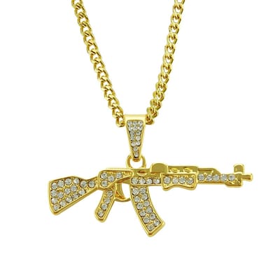 Ketting met AK-47 en Kristalletjes Goudkleurig - Golden Gun Hanger