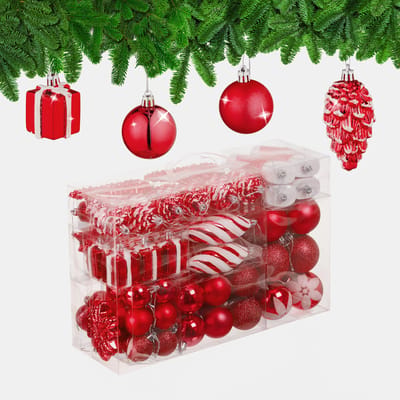 kerstballen - set van 72 - plastic - onbreekbaar - hartjes - sokjes - rood