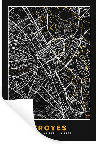Muurstickers - Sticker Folie - Kaart – Stadskaart – Troyes - Plattegrond – Frankrijk - 20x30 cm - Plakfolie - Muurstickers Kinderkamer - Zelfklevend Behang - Zelfklevend behangpapier - Stickerfolie