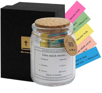 Solidchoice- Bijbelglas met gekleurde Bijbelverzen - Inspirerend cadeau - Duurzaam glas - Bijbelstudie hulpmiddel - Herbruikbare pot - Zwarte geschenkverpakking - Gebedspot