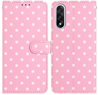 Hoesje Geschikt voor OnePlus Nord 5 | Polka Dot Wallet Book Case | Portemonnee Hoesje | 3 Pasjes | Magneetsluiting | Stand Functie | Roze
