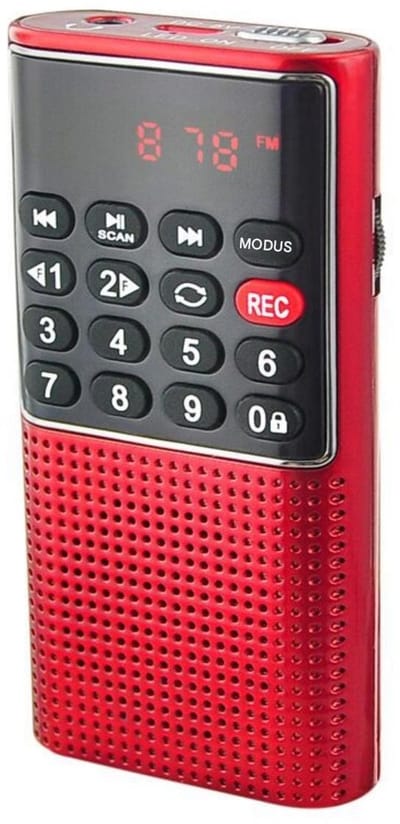 TOVBMUP Mini-radio -Pocket Radio FM, UKW - Kleine digitale radio - Met opnamefunctie - Draagbaar - Met oplaadbare batterij - Ondersteunt SD, TF, AUX MP3-speler - Geschikt voor joggen, wandelen en reizen - Rood