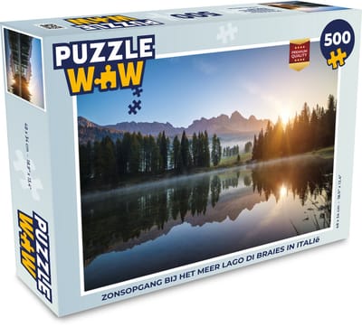 Puzzel Zonsopgang bij het meer Lago di Braies in Italië - Legpuzzel - Puzzel 500 stukjes