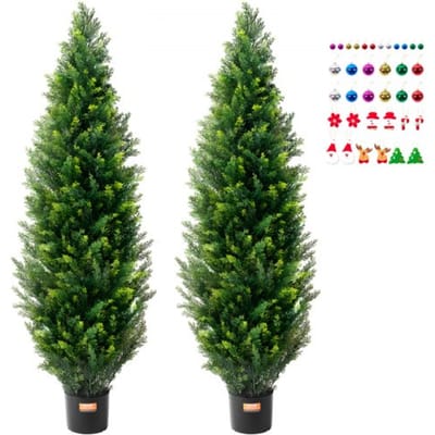 VEVOR Kunstmatige Topiary Cederboom, 152 cm hoog (2 stuks), met extra bladeren en pot, Kunstmatige Groenblijvende Dennencipres, UV-beschermde Kunstmatige Groenset