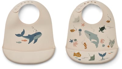 Liewood Tilda Printed Bib 2-Pack Sea creature / Sandy