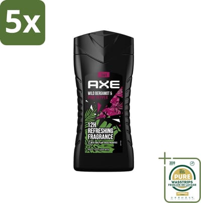 5 x Axe - 3-in-1 Douchegel - Wild Bergamot & Pink Pepper - 100% Plantaardig - 250 ml - Grootverpakking - Douchegel - 3-in-1 - Lichaam - Gezicht - Haar