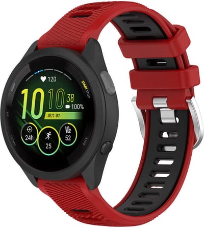 Strap-it Sport siliconen smartwatch bandje 20mm geschikt voor Garmin Vivoactive 6 / 5 / 3 / Vivomove / 3 / HR / Style / Luxe / Sport / Trend / Forerunner 645 / 570 / 245 / 170 / 165 / 70 / 55 / Venu / SQ / SQ2 / 2 Plus / Approach S12 - Rood/zwart