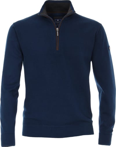 Redmond heren schipperstrui katoen - opstaande kraag - blauw (middeldik)
