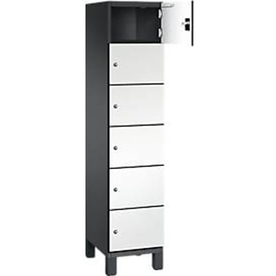 C+P Cambio lockerkast, 1 vak, 6 vakken, op poten, B 400 x D 525 x H 1980 mm, zwart-grijs/wit
